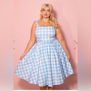 Vixen by Micheline Pitt Blue and White Gingham Midi Dress